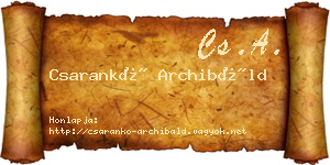 Csarankó Archibáld névjegykártya